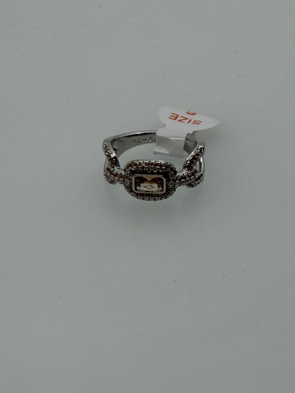 Silver-Tone Rectangular Citrine Halo Ring